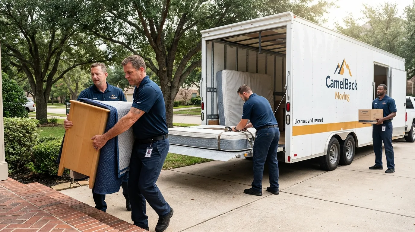 Crew loading residential truck for cross-state move from Hubbard, OR