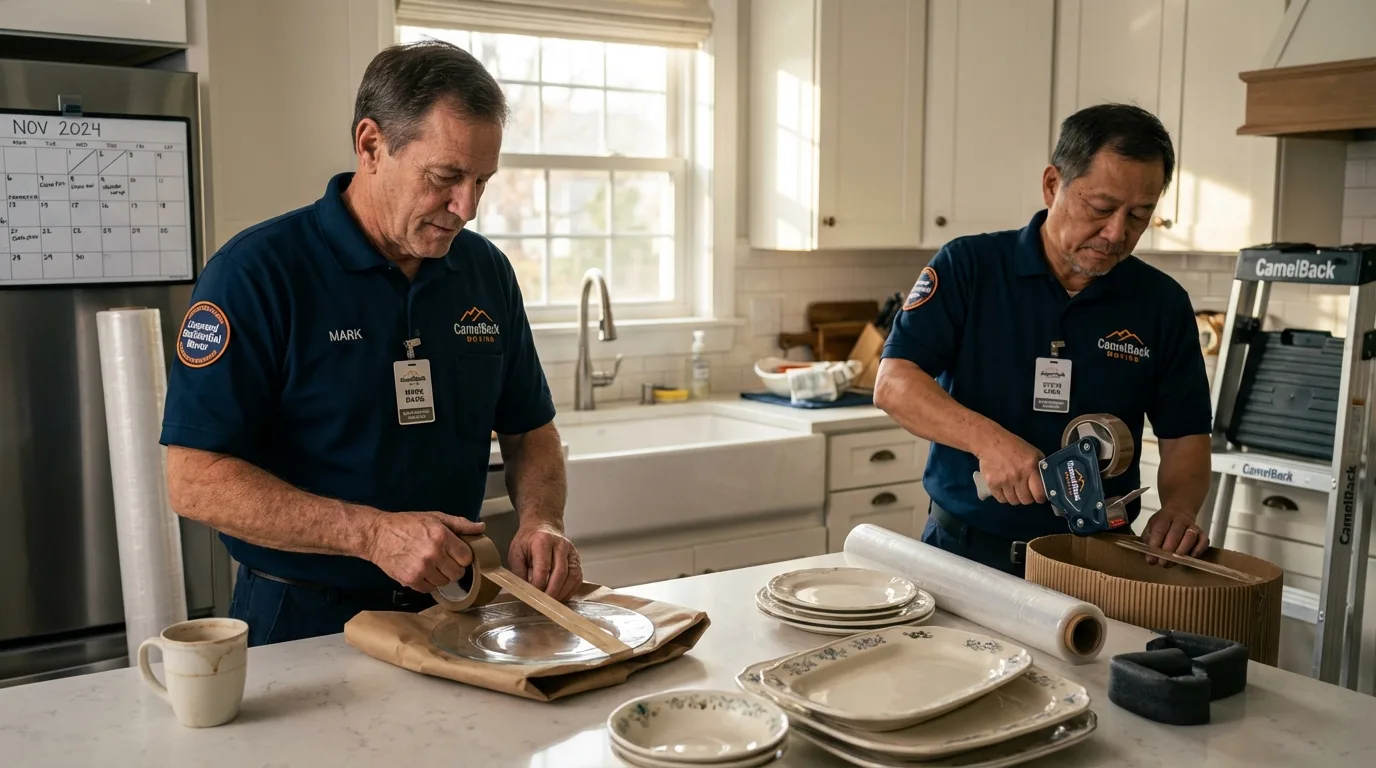 Professional crew packing kitchen dishware in Hubbard, OR